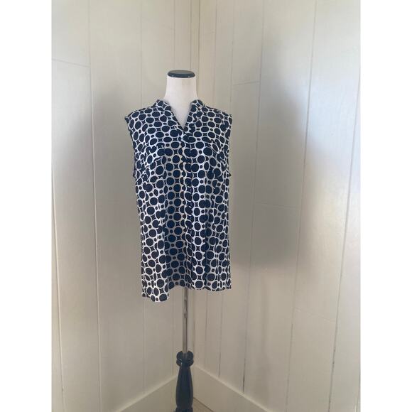 Notations Black Print Semi-Sheer Buttondown Sleeveless Blouse, Size XL - Picture 1 of 6